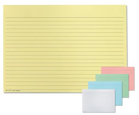 Meyer-Wagenfeld | 100 Stück große Karteikarten DIN A5 liniert, quer | Einlegekarten für Karteitaschen | 190g/m² Karton | Farbe: gelb