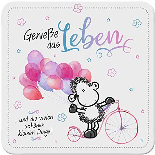 GRUSS & CO Sheepworld, 46242 - Untersetzer, Schaf, Genieße das Leben, Kork, 9,5cm x 9,5cm