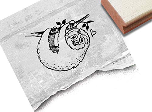 Stempel Faultier mit Herz - Motivstempel Sloth stamp Faultierstempel - Kita Kinderzimmer Schule Geschenk für Kinder Basteln Tier Deko - zAcheR-fineT