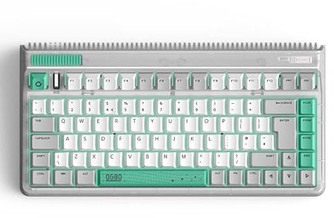 iQunix OG80 WORMHOLE Mechanical Keyboard(UK Layout), TKL 84 Keys Wireless 2.4GHz/Bluetooth 5.1/Wired USB-C Gaming Keyboard with Storage Slot RGB Backlit, Tilted F-Row Hot-Swappable Cherry MX Blues