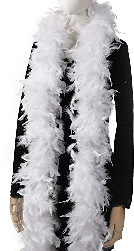 Larryhot 80g Fluffy Turkey White Feather Boas Bulk for Party Decor,2Yards | Soft Feather Scarf Boa Party Pack for Halloween,Christmas,Wedding,Concert,1920s Costume Accessories and Birthday Party Decor
