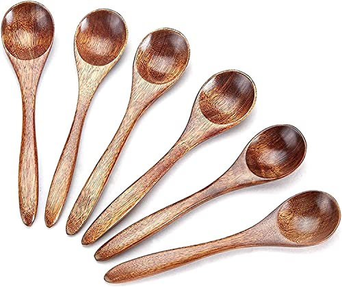 YSTrillion Cucharas de Madera - 6 Piezas Pequeñas Naturales de Estilo Japonés para Sopa, Miel, Café, Té - Accesorios de Cocina 14*3cm