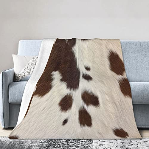 YINGD Fleecedecke, braun, Kuhfell-Druck, Überwurfdecke für Couch, Bett, Sofa, Stuhl, weiche, flauschige Decken, warmes Flanell, leicht, Reisecamping, 125 cm x 100 cm
