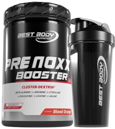 Best Body Nutrition 600 g Pre Noxx Booster mit BCAA und Cluster-Dextrin® + Protein Shaker (schwarz)