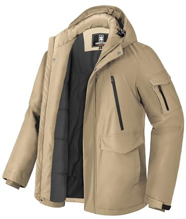 Pioneer Camp Manteau Homme Hiver Imperméable Doublé Polaire Chaud Veste avec 9 Poches Capuche Coupe-vent Isolée Homme Jacket Parka Kaki S