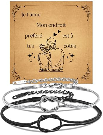 CheersLife Cadeau Couple Bracelet Couple Amoureux pour 2 | Bracelet Homme Femme Cadeau Saint Valentin Mariage Anniversaire pour Copain Lui Elle Petite Amie Petite Mari