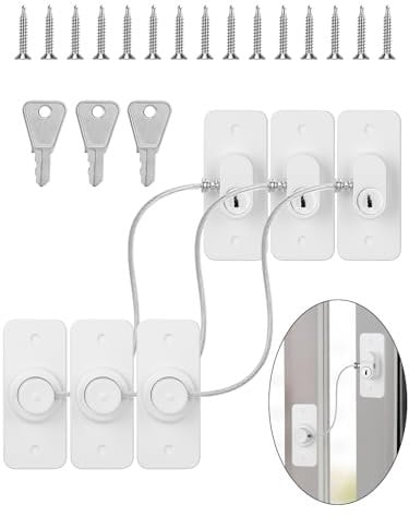Bohoray 3 Pcs Securite Fenetre Enfant,Bloc Fenetre Securite Enfant,Bloque Fenetre Enfant Avec Vis Et Clé,Protection Fenetre Enfant Avec Adhésif Puissant,Entrebailleur Fenetre Sans Perçage(White)