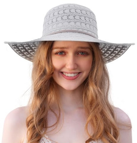 Procity Faltbarer Strohhut Damen Sonnenhut UV Schutz Strandhut mit Breiter Krempe Paris Grey