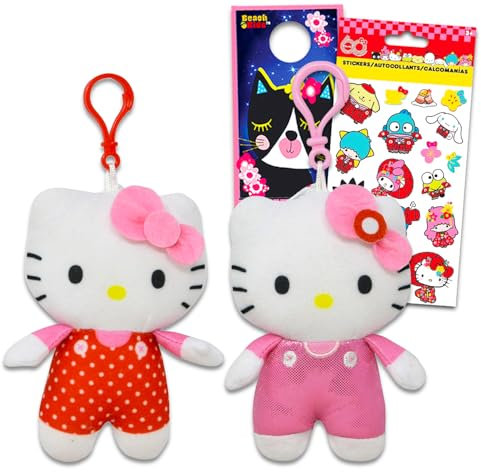 Hello Kitty Lot de 2 porte-clés en peluche – Ensemble avec 2 porte-clés en peluche Hello Kitty pour enfants et plus | Hello Kitty Clips de sac de fête