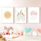 Ueiwffzo Bilder Kinderzimmer Mädchen, 3er Set Boho Regenbogen Sonne Wolke Leinwand Wandposter, Ohne Rahmen (30x40cm)