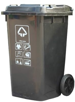 Cubo de basura grande para exteriores con tapas, ruedas y pedales, 100 L, plástico para uso comercial en interiores y exteriores