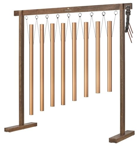 Sonic Energy Sound Bath Tube Chime Set, Bronze (SBTSETM) | 8-teilig, 440 Hz, Ton C4 bis C5, 139x131x50 cm, inkl. Ständer, Hüllen, Tasche & 3 Schlägel, Aluminium, Esche