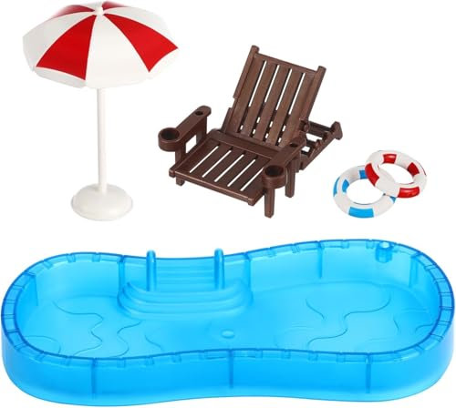 JINJUMEI Kit De Piscina En Miniatura Silla de Playa para casa de muñeca Piscina de la casa de muñecas Piscina pequeña Mini Juguete para el plastico Playa Miniatura Accesorios de Verano Miniatura