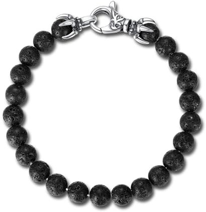 GAVU Bracelet Pierre de Lave Homme, Bracelet Fermoir Acier Inoxydable, 20cm