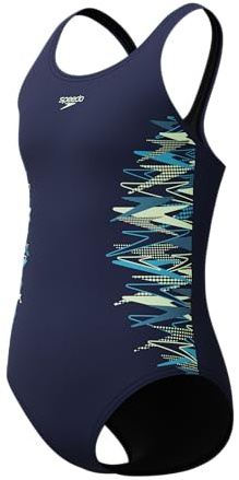 Speedo Girls Placement Muscleback Swimsuit Swimming Costume Peacoat/Pale Clover