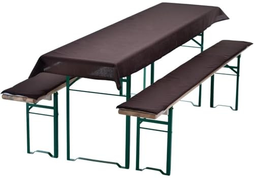 Waidmeister Bierbankauflagen Set 3 teilig - Auflagen für Bierzeltgarnitur - 1 Tischdecke 240x90 cm für Biertisch & 2 Bankauflagen gepolstert 220x25 - Farbe: Braun