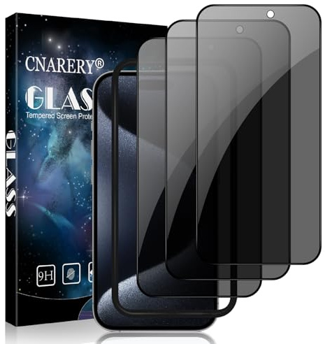Cnarery 3 Pack for iPhone 15 Pro Max Privacy Screen Protector, Anti Spy, Anti-Scratch, Case-Friendly, Privacy Full Coverage, 9H Hardness Tempered Glass Film With Installation Frame
