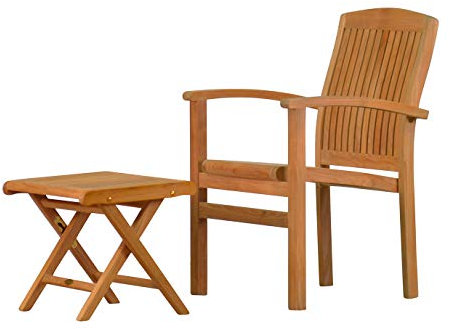 Kai Wiechmann Teak Set Stapelstuhl + Teak Fußhocker edel massiv Premium
