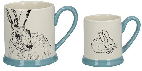 Creative Tops Into The Wild 'Little Explorers' Parent and Child Ceramic Printed Mugs - 'Hare and Bunny' (Set of 2),Cream/Blue,23 x 9 x 12 cm,5226227