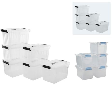 Ucake 10 L Plastic Storage Box with Lids and Handles, 6 Packs