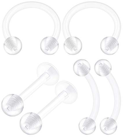 KJM FASHION 6 Stk Flexibles Acryl Retainer Halter Hufeisen Ohrringe 1,2mm 16g 8mm 5/16 Inch 3mm Kugel Marilyn Monroe Eyebrow Ohrringe Piercing Schmuck 2499