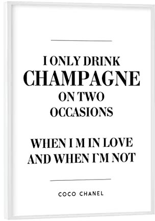 artboxONE Poster mit weißem Rahmen 18x13 cm Schwarzweiß Champagne Quote - Bild Coco Chanel Coco Chanel Fall in Love