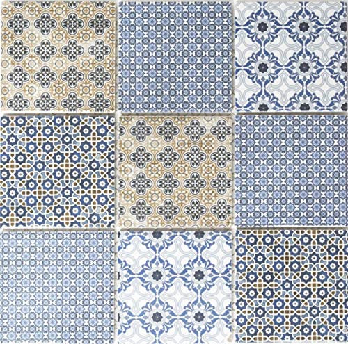 Retro Vintage Mosaik Fliese Keramik weiß blau orange grau MOS22B-1404_f | 10 Mosaikmatten