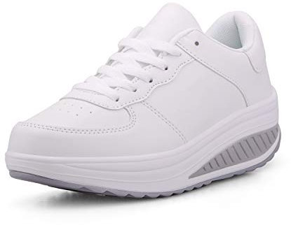 Mujer Adelgazar Zapatos Sneakers para Caminar Zapatillas Aptitud Cuña Plataforma Zapatos 39 EU,Blanco