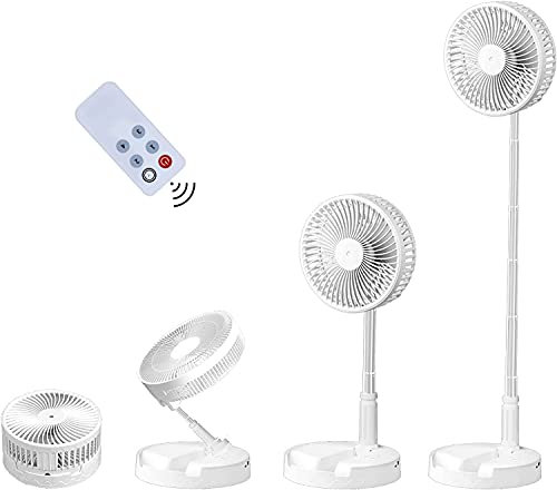 NAUKID Ventilateur de bureau portable, rechargeable 7200 mAh, alimenté par USB, ventilateur de voyage, ventilateur de sol pliable réglable avec télécommande, 4 réglages de vitesse, support de