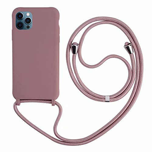 2ndSpring Coque avec Collier Compatible avec iPhone 12 Pro Max 6.7,Tour de Cou Lanière en Corde Pendentif Housse,Silicone Souple Rose Gold
