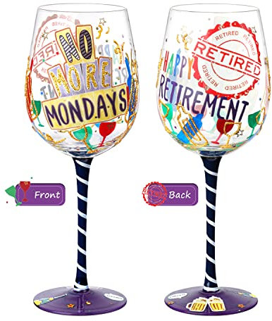 NymphFable Copa de Vino Pintada a Mano Feliz Vida Jubilada Copa de Vino Tinto 15oz Regalo para Familia o Amigo (1 unidad)
