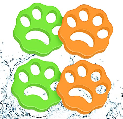 Zhongtou 4 Stück Tierhaarentferner Waschmaschine Wiederverwendbar Katzenhaarentferner aus Gummi Klebrig Elastisch Tierhaare Entfernen Pet Hair Catcher für Wäsche Kleidung Grün Orange