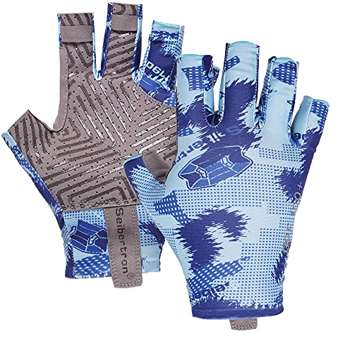 Seibertron S.P.S.G-2 UPF100+ Sun/UV Protection Fishing Glove Also fit Driving Cycling Kayaking Paddling Boating Sailing Rowing etc Outdoor Breathable Gloves Youth Blue M