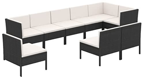 vidaXL Gartenmöbel 9-TLG. mit Auflagen Sitzgruppe Sofa Lounge Garten Garnitur Gartenset Gartensofa Ecksofa Mittelsofa Poly Rattan Schwarz