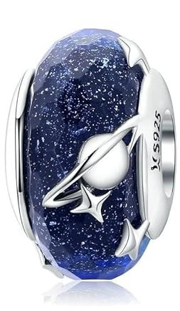 SALAN Cuentas De Cristal De Murano De Cielo Nocturno para Mujer, Abalorio De Estrella De Galaxia De Plata De Ley 925 Compatible con Pulsera De Serpiente De Plata Original
