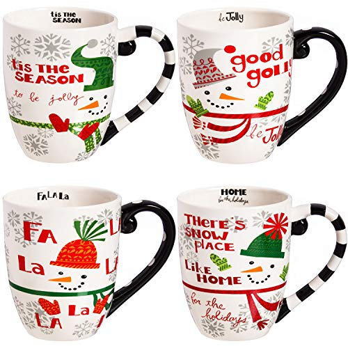 Topadorn Christmas Ceramic Mug Porcelain Tea Cup for Holiday Party,Snowman Coffee Cup,Set of 4