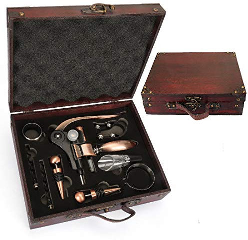 ZBPASL Tire bouchon dans une boîte cadeau en bois, ouvre bouteille de luxe, ensembles de sommelier avec ouvre-bouteille, bouchons à vin, ensembles d'accessoires pour vin (Style 02)