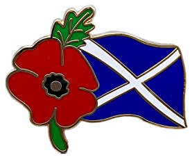 Broche coquelicot rouge en forme de drapeau de l'Écosse avec inscription « Lest We Forget », Métal