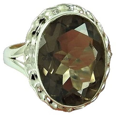 Smoky Quartz Natural Gemstone Oval Ring, Designing Handmade Fine Jewelry for Women, Dainty Ring, Promise Solitaire Friendship Christmas Day Gifts Ring (smoky-quartz, Size 12)