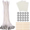 100 Pièces Meche Bougie, 15cm Mèche pour Bougie, Coton Mèche de Bougie avec 5 Supports Mèches en Bois, 60 Autocollants Double Face pour DIY Bougies