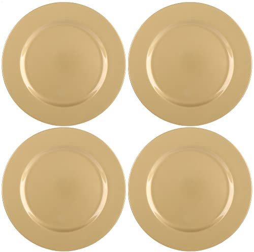 com-four® 4x Platzteller goldfarben glänzend - wiederverwendbare einfarbige Unterteller als Tischdekoration - monochrome Dekoteller für Hochzeit, Familienfeier oder Weihnachten - Ø 32 cm