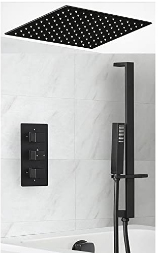 MILANO Mixer Valve Shower Head Handset Riser Rail Bath Filler Tap Black
