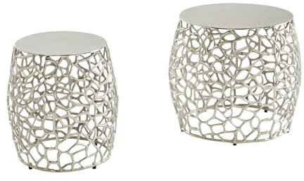 FineBuy Beistelltisch 2er Set Aluminium Design Satztisch Metall Rund, Wohnzimmertisch Couchtisch AST-Struktur Modern, Sofatisch 2-teilig Wohnzimmer