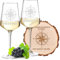 2X Leonardo Puccini Weingläser Weinkelch Glas 560 ml + Baumscheibe aus Erle mit personalisierter Gravur - Motiv Kompass - Hochzeitsgeschenk - Paare, Ehepaare - Liebe, Romantik - Present