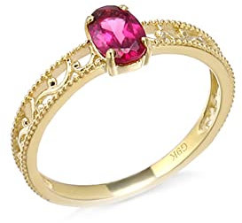 KnBoB Damen Ringe Gold 585, Hohl Welle Rosenrot Oval Granat Modeschmuck Ring Größe 52 (16.6)