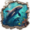 Samunshi Wandtattoo Wandriss mit Delfin Fenster in andere Welt Portal Schiffsfenster Kinderzimmer Wandaufkleber (70x70cm Delfin)