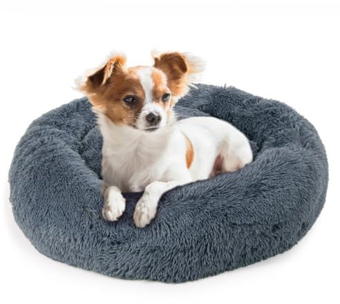 LITTLE LORD | Hundebett Ceddie - Flauschiges Hundekörbchen, Schlafplatz rund - dunkelgrau | ca. Ø 60 cm