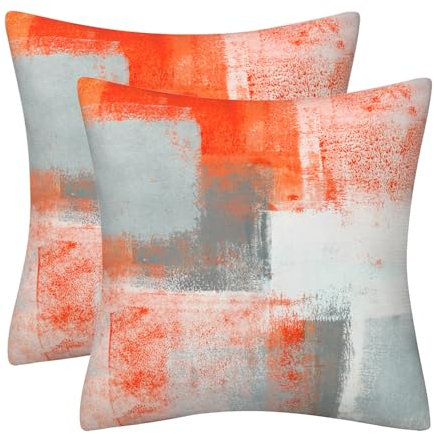 Kissenbezug 40x40 Orange Grau Weiß Kissenbezüge 2er Set Deko Kissen Samt Sofakissen Modern Abstrakte Kissenhülle Dekokissen Aesthetic Couchkissen für Sofa Couch Wohnzimmer Zierkissen