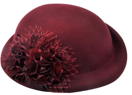 Elegante Damenhüte mit Schleife, für Hochzeit, Party, Warped Edge, Winter, Vintage, Schlapphut, Wollfilz, Fedoras, Weinrot 1, Medium