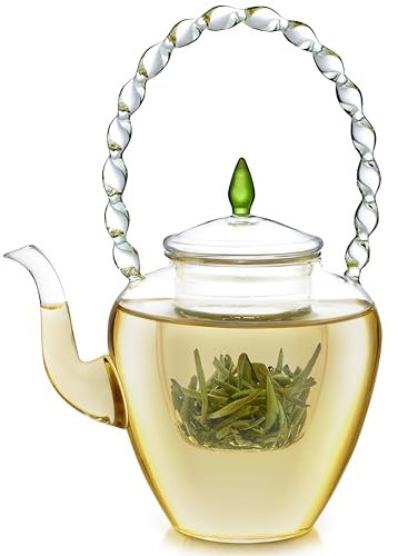 Teabloom Emerald Elegante Petite Teekanne aus Borosilikatglas, mit abnehmbarem Tee-Ei und Deckel, 680 ml